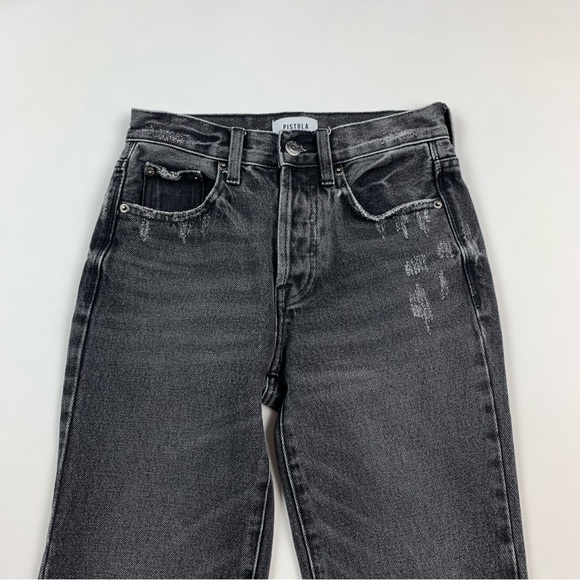 PISTOLA Black Distressed High Rise Straight Leg Charlie Jeans Sz 24 - Picture 2 of 9